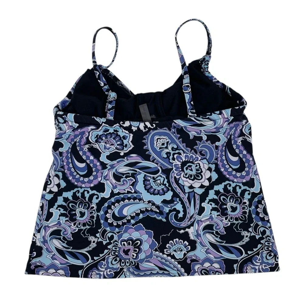 Lands' End Women's Tankini Top Size 4 Petite Blue Purple Paisley Print Underwire